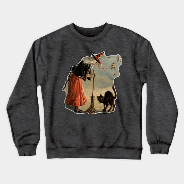 Witch & Black Cat Broom Halloween magical Gift Adults Clothing Crewneck Sweatshirt by MIRgallery